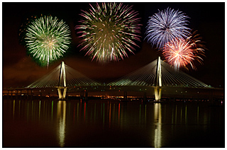 Bridge - Fireworks - Night scene