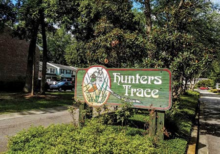 Hunters Trace neighborhood sign, Mount Pleasant. Photo by Denise K. James