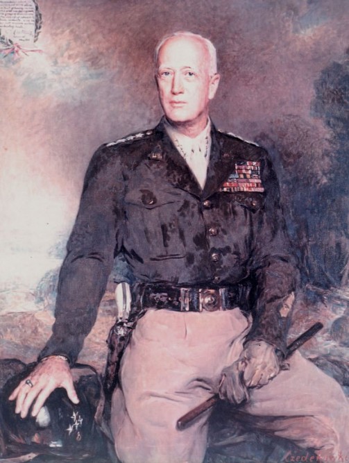 This portrait of Patton, painted by Polish artist Boleslaw Czedekowski, hangs in Pat Waters’ house.