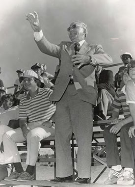 Mayor Johnnie Dodds and Tommy Grimes, seated, enjoy a Mount Pleasant Recreation Department baseball game.