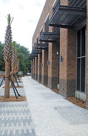 The building’s thermally broken windows and exterior shading take advantage of the east-to-west path of the sun.