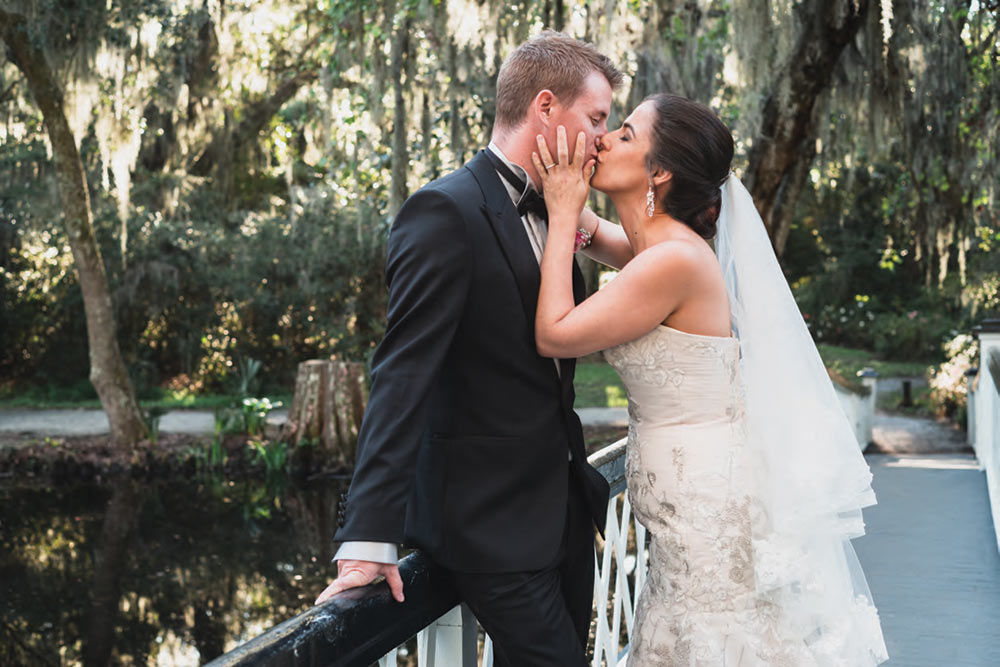 Bride and Groom kissing.