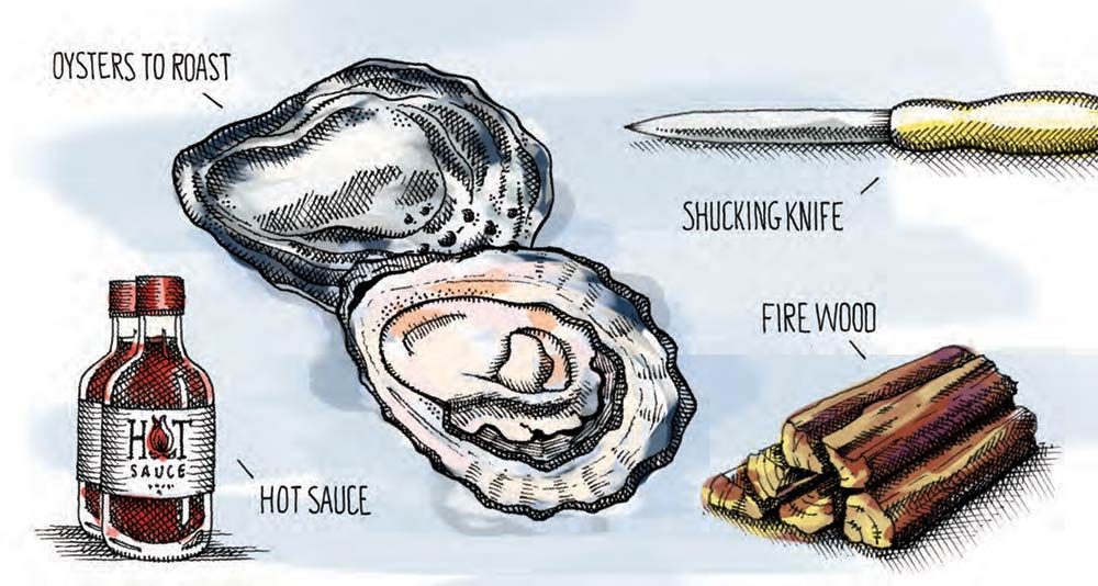Oyster Roasts  .... Oysters, check.  Hot sauce, check. Shucking knife, check. Fire wood, check.