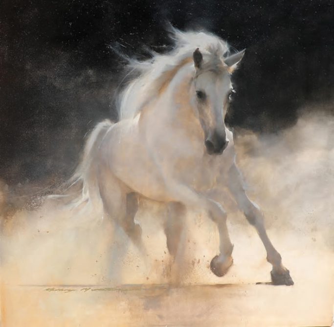 Kathryn Mapes Turner ’s painting, “Unbridled,” is a stunning depiction of a wild mustang, inspired by the wild horses that flourish in the West.