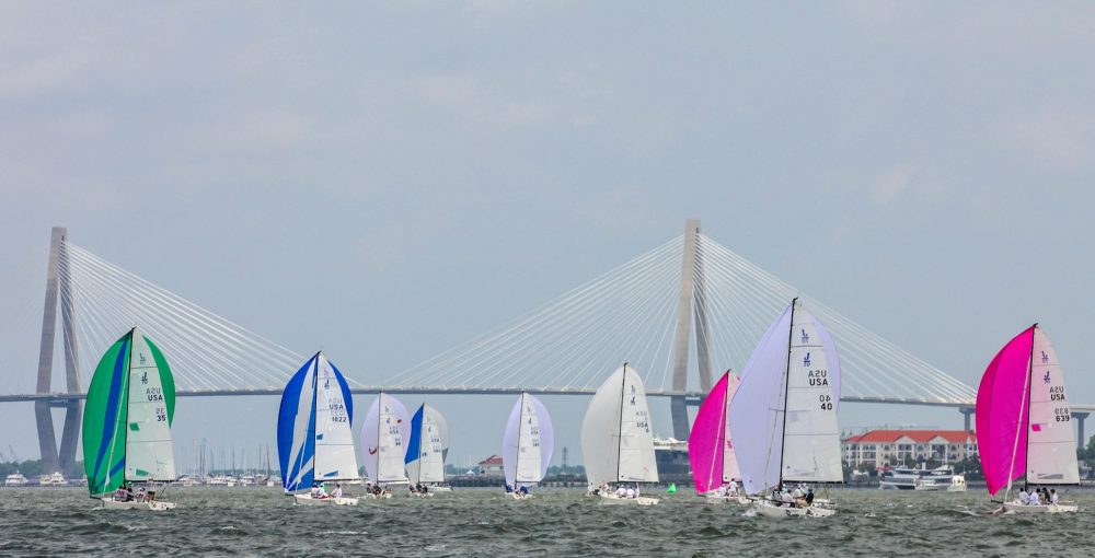 Sailboats in front of the Ravenel Bridge, Charleston, SC. 2018 Sperry Charleston Race Week article