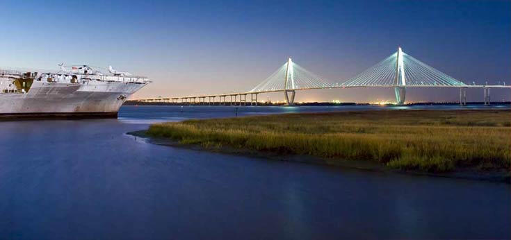 Patriots Point and the Arthur Ravenel Jr Bridge in the background. Mount Pleasant, SC