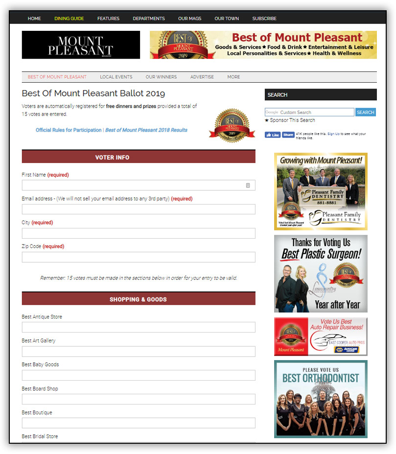 Best of Mount Pleasant voting page screenshot
