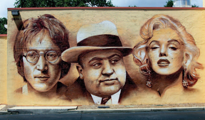 Moe's Southwest Grill, Mount Pleasant, SC mural of John Lennon, Al Capone and Marilyn Monroe