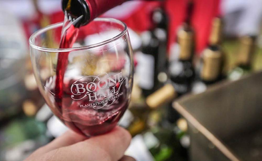 Boone Hall Plantation & Gardens: photo of a glass of wine with the Boone Hall logo