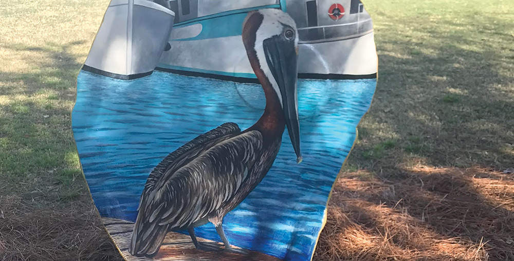 Art on the Half Shell Oyster Art image banner: The Pride of Shem Creek, artist Steven Bond, photo by Virginia Bond.