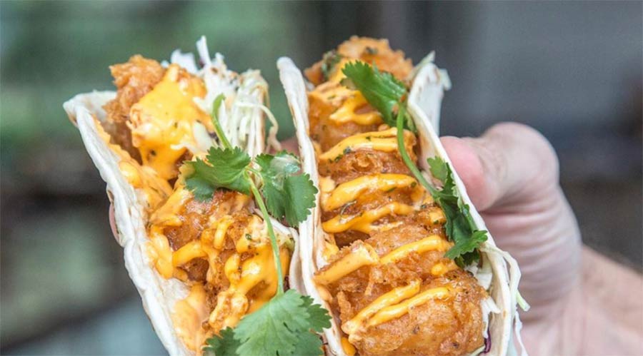 Delicious Bangin’ Shrimp Tacos from Mex 1 Coastal Cantina