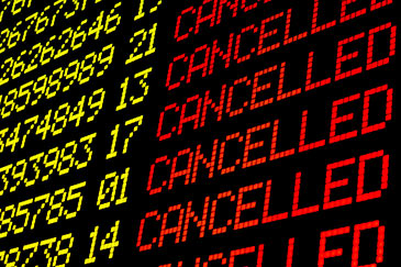 Cancelled flights on an airport display