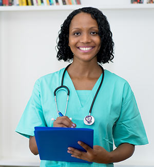 A nurse with an electronic tablet
