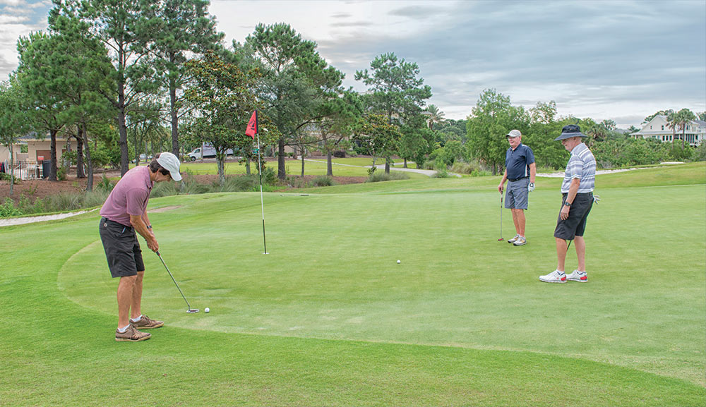 3 golfers on the green during the coronavirus pandemic.