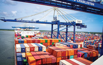 Shipping containers at port in a South Carolina Ports Authority facility