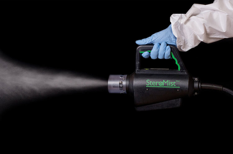 Steramist, a disinfecting fog/mist. Steramist attacks bacteria and pathogens as part of a three-step process.