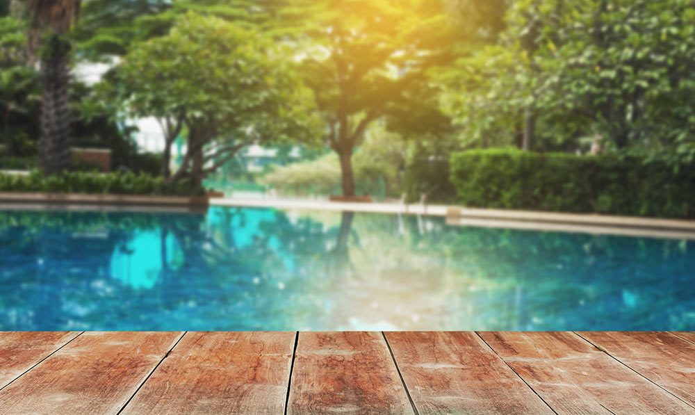 A scenic pool in the backyard