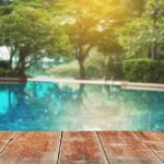 A scenic pool in the backyard