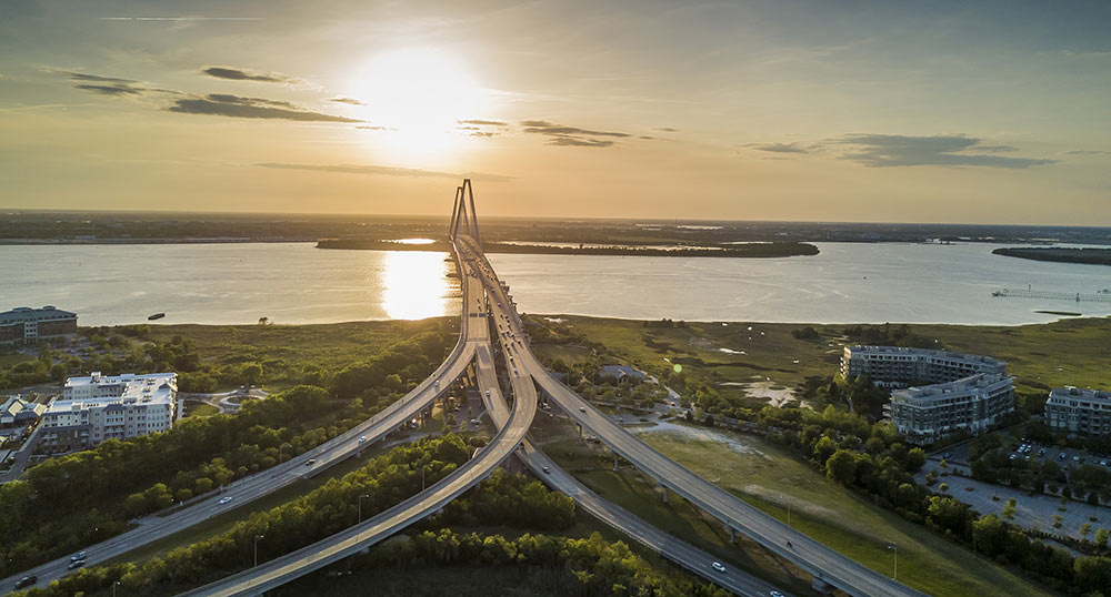 The Ravenel Bridge as viewed from Mount Pleasant, SC.