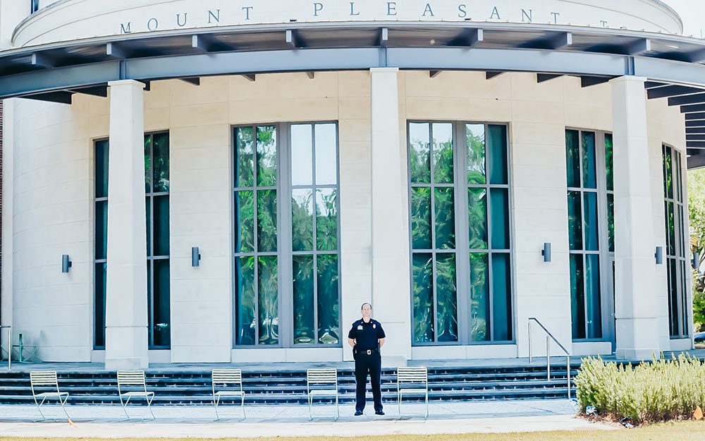 Deputy Chief of Mount Pleasant PD Mark Arnold stands outside of Mount Pleasant, SC Town Hall. Photo by Hungry Ghost Photography.