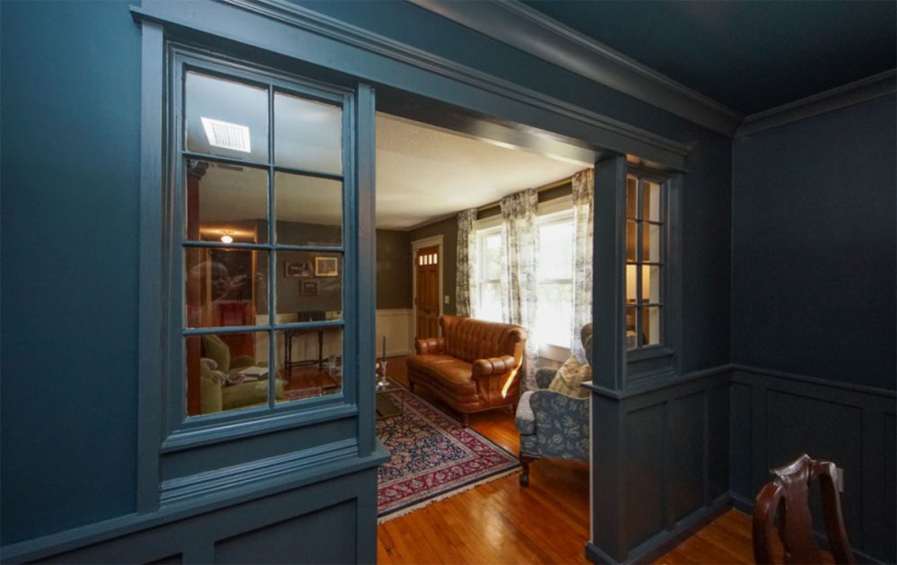 After DIY renovations the view from this dining room into the living room is much changed.