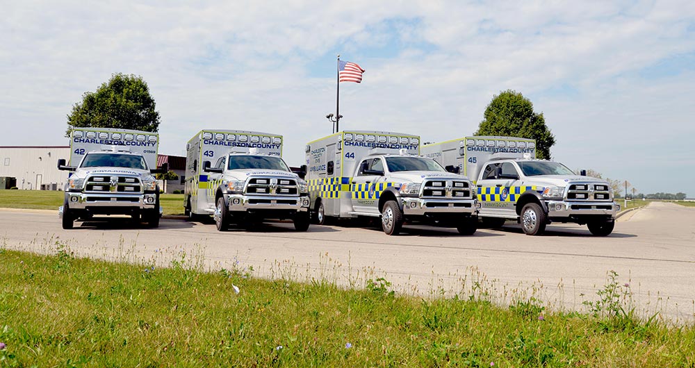 Photo of Charleston EMS ambulances.