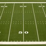 The 50 yard line of a football field