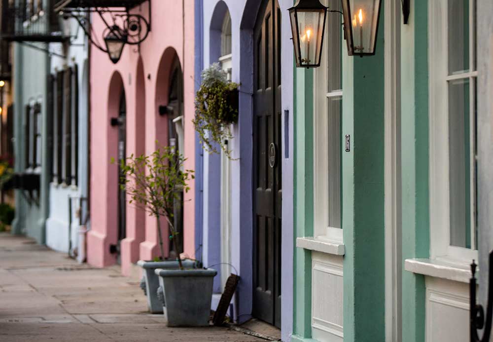 Rainbow Row in Charleston, South Carolina. Photo courtesy of The Preservation Society of Charleston.