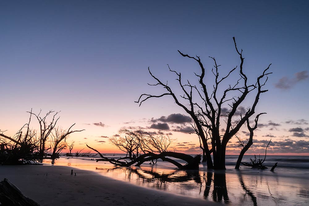 Bulls Island beach at sunset.