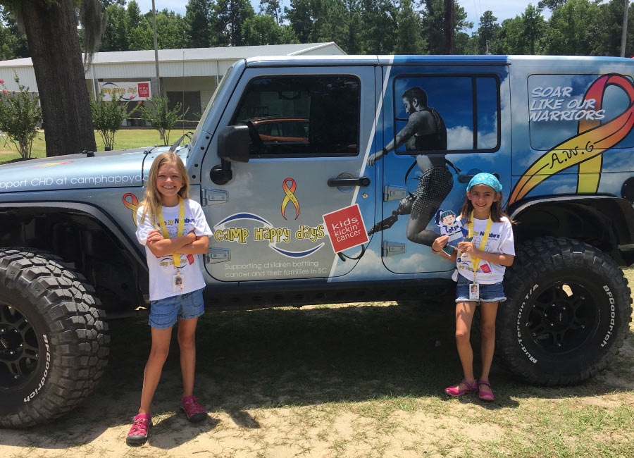 Claire and Elaina McLoughlin - arriving to camp