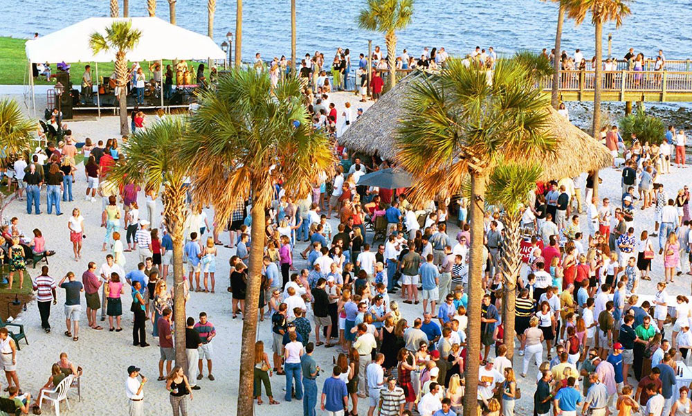 The crowd enjoys Party at the Point at the Charleston Harbor Resort and Marina.