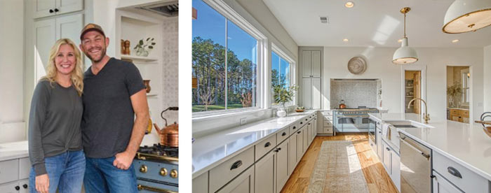 Left panel: Dave and Jenny Marrs. Right panel: Gourmet kitchen by Dave and Jenny.