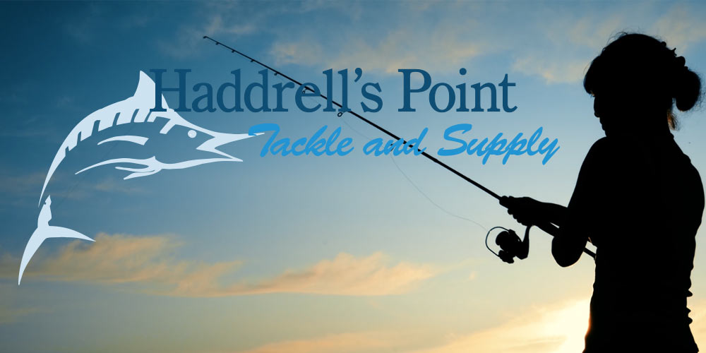Haddrell's Point Tackle and Supplyt logo on a fishing background photo