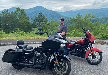 Matthew Murrin riding in the Blue Ridge Mountains.