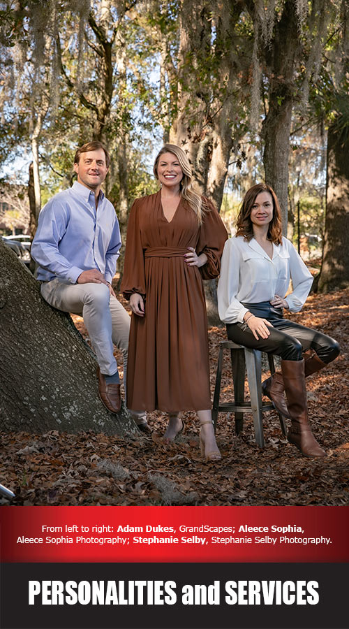 PERSONALITIES and SERVICES. 2023 Best of Mount Pleasant Winners title graphic. Pictured: Adam Dukes, Aleece Sophia and Stephanie Selby.