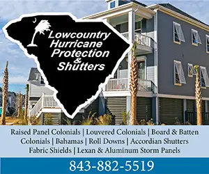 Ad: Lowcountry Hurricane Protection & Shutters. Elegance. Style. Protection.