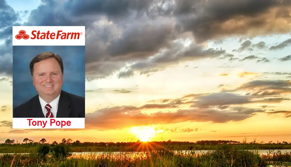 Tony Pope State Farm. Beautiful sunrise photo, State Farm logo, Tony Pope photo