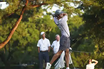 Rowan Sullivan looks off in the distance during his follow through