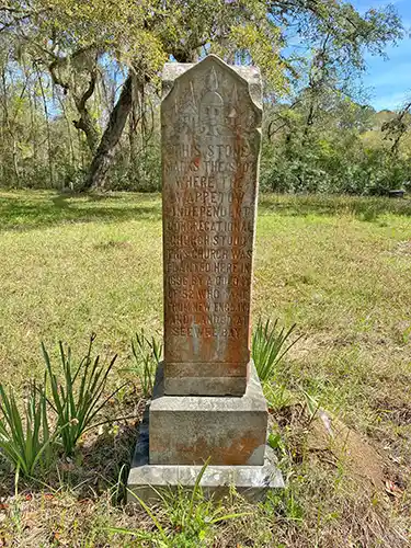A commemorative stone marks the location where the Wappetaw Independent Congregational Church stood