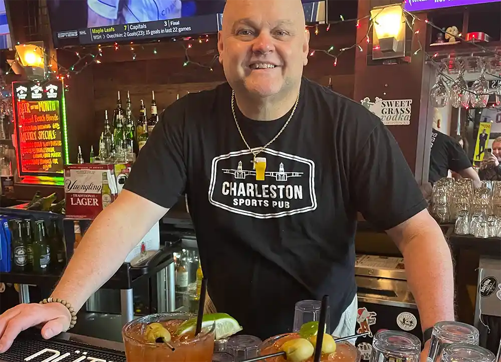 Served with passion by Mark Pulley, behind the bar at Charleston Sports Pub.
