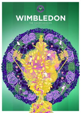 This is a poster for 2024 Wimbledon Championships from https://en.wikipedia.org/wiki/File:Wimbledon_Poster_2024.jpg#file