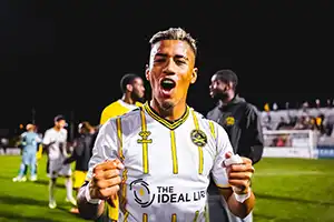 Charleston Battery Soccer photo of a very excited Juan David Torres on the field.