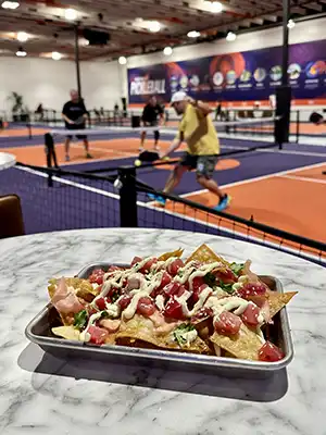 Crush Yard photo - pickleball court with yummy Crush Nachos. Are you getting hungry yet?