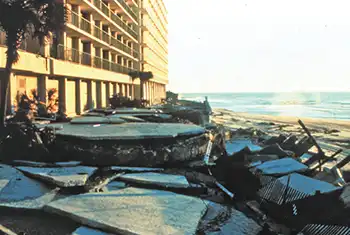 Damage seen at the beach after Hurricane Hugo had passed.