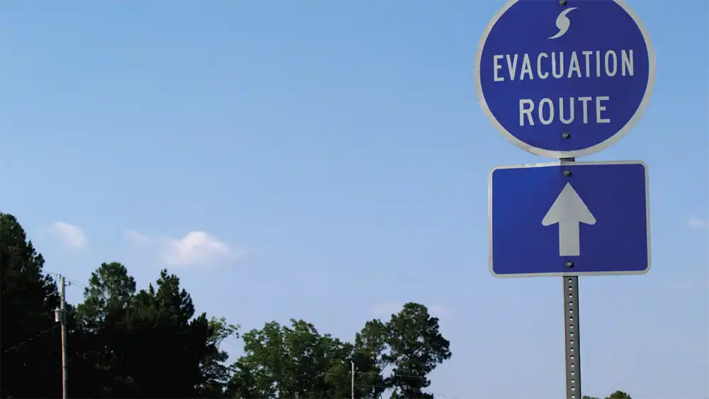 A Hurricane Evacuation Route road sign