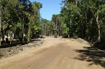 All American Boulevard construction work, showing dirt roadway