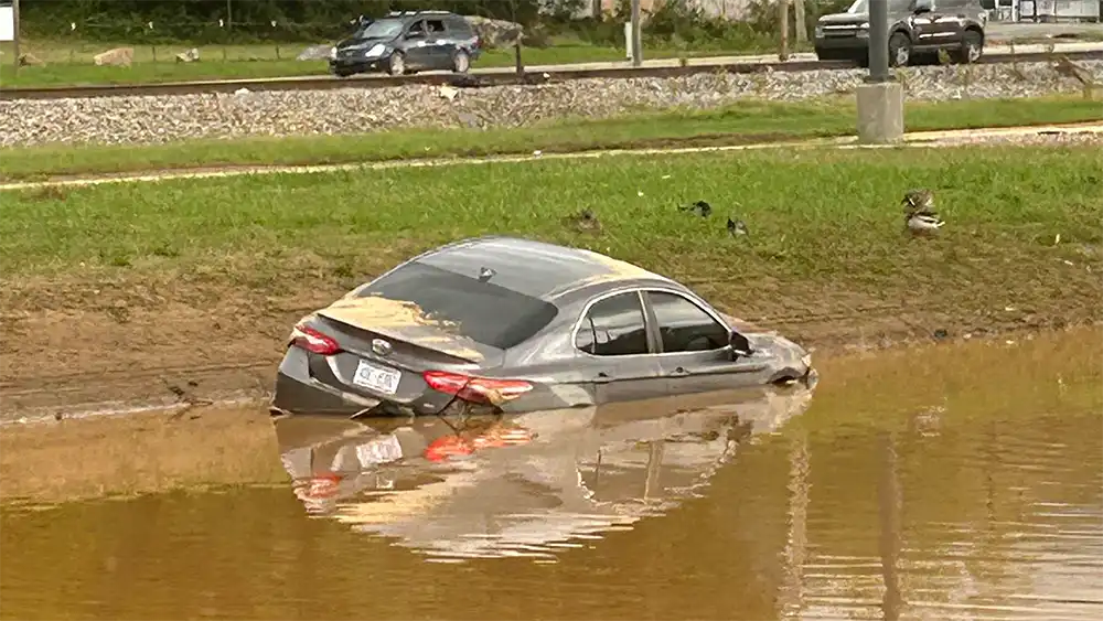 Hurricane Helen washed this car away in Swannanoa, N.C. Photo provided by Jennifer Hensley.