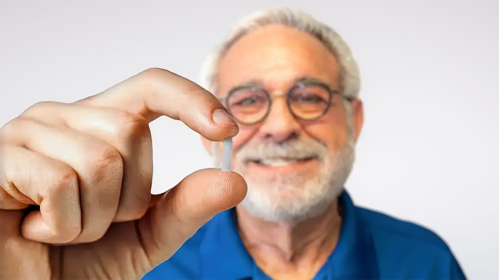 Charleston Men’s Clinic's Dr. Stuart Markovitz displays an Evexipel pellet.