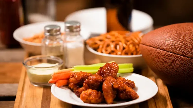 Super bowl snacks - wings, pretzels and other finger foods