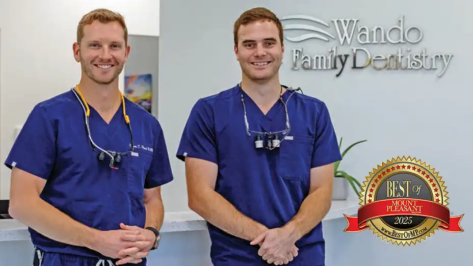 Dr. Cason Hund (left) and Dr. Matthew Mellin of Wando Family Dentistry in Mount Pleasant, SC 2025 Best of Mount Pleasant.